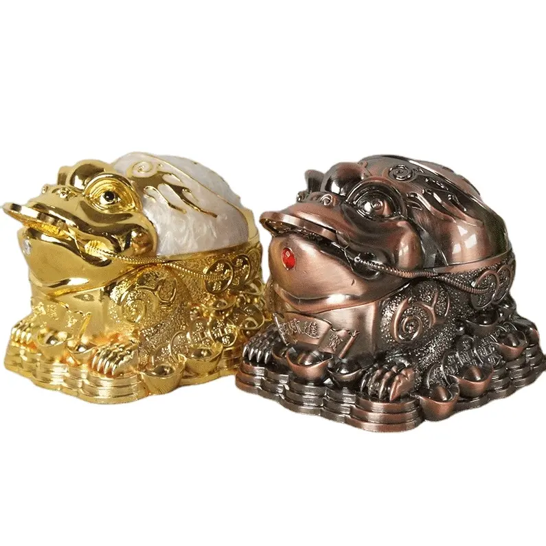 Posacenere rospo dorato in stile cinese sfera di tendenza della personalità classica con coperchio in metallo multifunzionale ufficio casa soggiorno