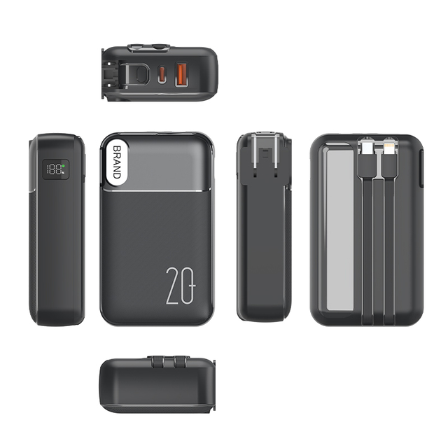 2025 New High Quality Power Bank with LED Digital Screen Charger Pd 22.5w 10000mah and 20000mah Capacities Built-in Cables