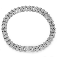Style Hip Hop 18mm Princesse Coupe Moissanite Rhodium Plaqué Or 925 Argent Cubain Lien Chaîne Collier