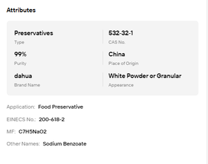Sodium Benzoate 99%min Food Grade Preservative CAS 532-32-1 Powder Granules - Product Image 6