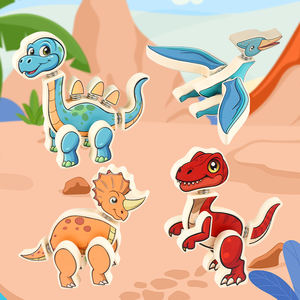 Rompecabezas de bloques de construcción con temática de dinosaurios de madera para niños, juguete educativo - Product Image 1