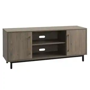 Mid-Century Estilo Moderno TV Cabinet Com Linhas Limpas Suporte De Madeira TV Com Dual-Nível Aberto E Fechado Shelving