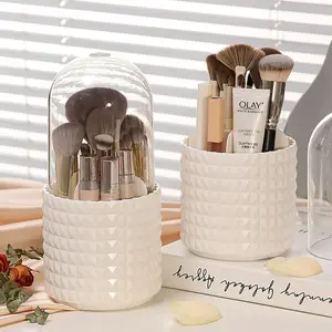 360 rotating desktop lipstick cosmetics transparent rotating pen holder with cover dustproof brush holder storage box