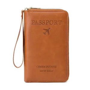 Mherder Designer personalizado couro impermeável grande múltiplo passaporte couro e titular do cartão carteira passaporte titular
