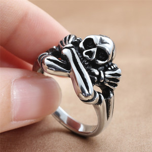 Anillo de Calavera para Hombre, Acero Inoxidable, Estilo Punk, Joyería Retro de Esqueleto, Regalo, Plateado 24066 - Product Image 3