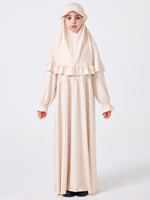 Ramadan 2 pièces moyen-orient musulmane fille Abaya ensemble couleur unie manches évasées robe dentelle foulard ensemble Dubai Robe turque