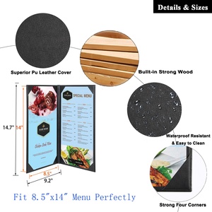 Porte-menus de restaurant 8,5 x 14 pouces, porte-menus en cuir à deux vues, portes-menus en cuir noir pour cafés, bars - Product Image 2