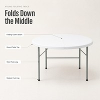 Ensemble table et chaises pliantes rondes en plastique, 1,2 m, blanc, pour mariage, fête, événement, pique-nique en plein air