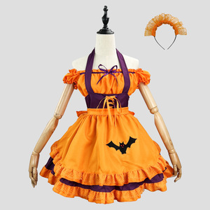 Costume de cosplay de demoiselle d'honneur chauve-souris et citrouille d'Halloween, robe Lolita <span class=keywords><strong>orange</strong></span> et noire, tenue de fête et de séance photo - Product Image 6