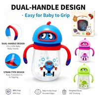 Bouteille d'alimentation à large ouverture avec poignée, grande capacité, sans BPA, en PP, pour bébé de 0 à 12 mois, avec débit variable et motif imprimé