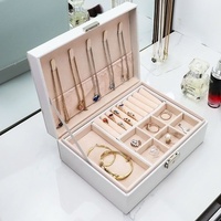 Cuir Pu Double Couches Grand Étui À Bijoux De Luxe Organisateur De Stockage Montre Collier Anneau Petit Cadeau Grande Boîte À Bijoux Portable