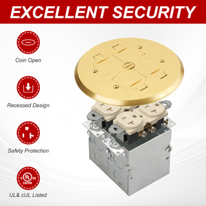 Prise de sol encastrée en laiton standard américain avec couvercle rabattable 15/20A TR Duplex Receptacle - Product Image 3