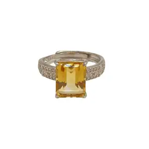 Anel de prata com pedras preciosas incrustadas S925 para joias clássicas, joia de citrino natural elegante personalizada com diamantes, joia fina feita de fábrica