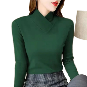 Women's Casual Long Sleeve <b>T</b>-<b>Shirt</b> High <b>Collar</b> Underlay Top with Winter Solid Pattern Eco-Friendly Thick Warm Jersey Fabric - Product Image 1