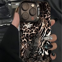 Coque de téléphone populaire noire, marron, motif serpent ou léopard, pour iPhone 17, 16, 15, 14, 18 Pro Max, avec protection d'objectif à grande ouverture