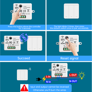 Sixwgh thông minh 433Mhz không dây điều khiển từ xa chuyển đổi <span class=keywords><strong>Kit</strong></span> 100m phạm vi 1000W tải DIY cài đặt tường Nhãn dán thiết kế 1/2/3 - Product Image 6