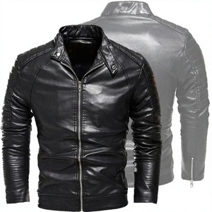 Chaqueta de Moto para Hombre, 100% Cuero Genuino, Calefactable, Corte Ajustado, Cierre de Cremallera, Cuello Mao, Color Sólido, para Invierno, con Logotipo Frontal - Product Image 5
