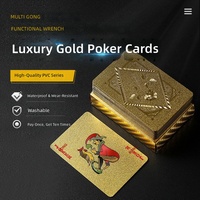 Cartes de poker en feuille d'or en gros, jeux de cartes rectangulaires en PVC, boîte en carton, imperméables, anti-écrasement, extra-épaisses, dorées