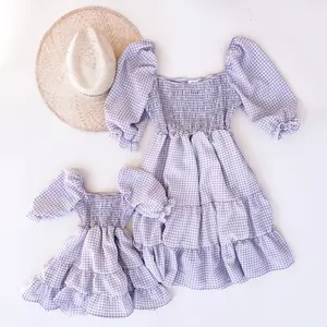 2023 Summer Hot Selling Custom Private Label Family Matching Clothes Outfits Mommy And Me Gingham Dresses