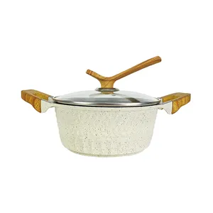 wholesale 20cm 24cm 28cm custom die casting aluminum non stick coating stockpot soup pot induction with wooden handle