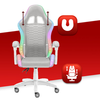Livraison gratuite Nouvelle chaise de bureau colorée avec éclairage LED Chaise Gamer professionnelle E-sports Gris Blanc Tissu RGB LED Chaise de jeu