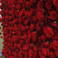 Mur de fleurs artificielles en tissu 5D Rose Rouge pour décoration de mariage en extérieur