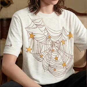 T-shirt Hip Hop a Maniche Corte Unisex, Design Ampio con Ricamo Stella e <span class=keywords><strong>Ragno</strong></span>, Stile Giovanile e Trendy per l'Estate - Product Image 1