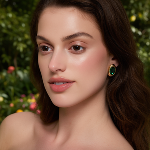 Fashion <b>Stud</b> <b>Earrings</b> 316L Stainless Steel PVD Gold Plating Green Gemstone Oval Shape - Product Image 3