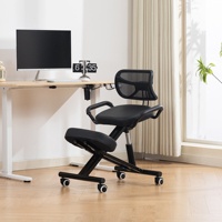 Chaise ergonomique à genouillères avec dossier, hauteur réglable, support lombaire en maille, coussinets pour les genoux, chaise de bureau et de maison pour une meilleure posture avec roulettes