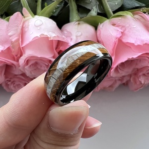 Coolstyle Jewelry 8mm Wholesale Domed Whisky <strong>Wood</strong> Deer Antler Inlay Engagement <strong>Wedding</strong> Band Black Tungsten <strong>Ring</strong> for <strong>Men</strong> Women - Product Image 5