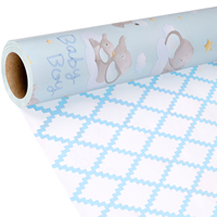 Rouleau de papier cadeau décoratif en cuivre artisanal, motif éléphant bleu clair, double face, grille bleue, recyclable, pour les fêtes des petits garçons
