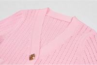 Ensemble deux pièces AIMEISI pour femme : cardigan tricoté à manches courtes ajouré et jupe longue unie en viscose, idéal pour l'été