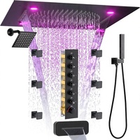 Système de Douche Double Pommeau Pluie/Cascade 20 Pouces 2-en-1 avec Douchette à Main en Laiton Noir Mat et Acier Inoxydable Design Moderne pour Hôtels