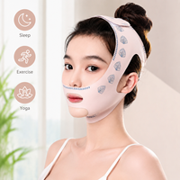 1 Masque facial liftant réutilisable en V avec sangle mentonnière – Ajustable couleur chair pour le sommeil, le sport, le yoga et le soutien de la mâchoire