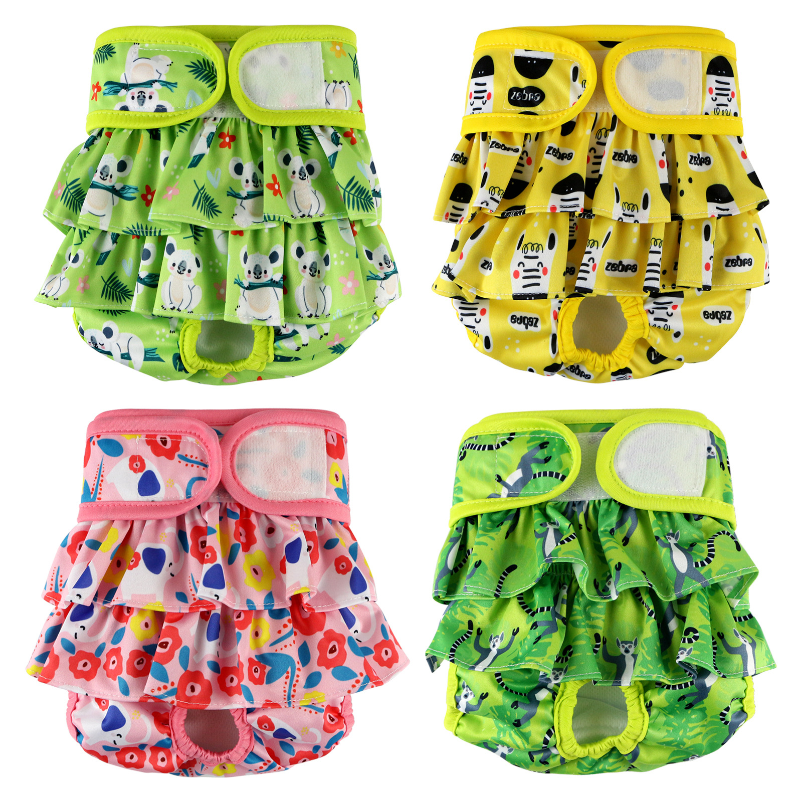 Ensemble 4 pièces animaux vert jaune rose
