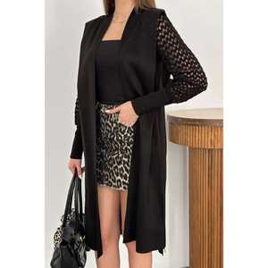 Cardigan court noir en maille tricotée, imprimé uni, en cachemire, avec boutons décoratifs, vente en gros - Product Image 2