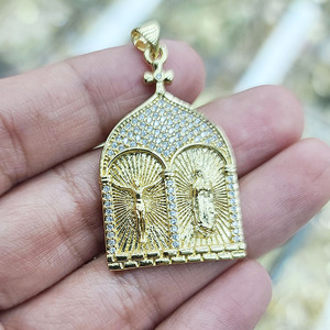 CZ8789 18K oro CZ Pave Santa Iglesia colgante <span class=keywords><strong>San</strong></span> <span class=keywords><strong>Benito</strong></span> <span class=keywords><strong>Abad</strong></span> CZ Jesús y Guadalupe Saint Charm colgantes - Product Image 1