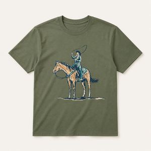 เสื้อยืดกราฟิกคาวเกิร์ลตะวันตกขี่ม้า เสื้อยืดคอกลมแขนสั้นผ้าฝ้ายลำลองสำหรับผู้หญิง - Product Image 4