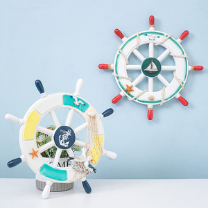 Mediterranean Style Wooden Ship Wheel <b>Wall</b> <b>Decor</b> For Children's Room Home Decoration Circular Pine Material Scenic Pattern - Product Image 1