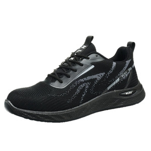 Men's Safety Shoes Flyknit Mesh Anti Impact Puncture Resistant Non Slip Breathable Low Top Work Shoes Black Size 501 - Product Image 1