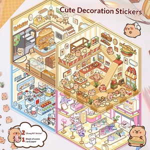 Autocollants en PET 3D de paysage de cabane de dessin animé, réutilisables, pour la création de scènes miniatures DIY, pour journaux, albums de scrapbooking, articles de papeterie anti-stress - Product Image 1