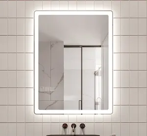 Espejo de pared para baño, luz LED inteligente retroiluminada con pantalla táctil rectangular grande para Hotel de fábrica