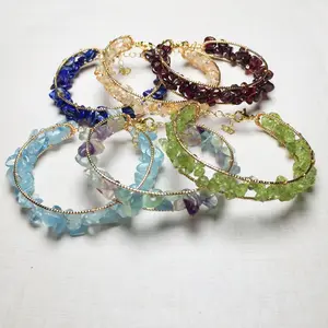 100% Gelang Grosir Batu Permata Alami Kristal Penyembuhan Tidak Teratur Nugget Peregangan Beads Persahabatan Band
