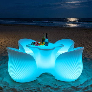 <span class=keywords><strong>Table</strong></span> <span class=keywords><strong>de</strong></span> <span class=keywords><strong>bar</strong></span> rectangulaire moderne avec éclairage LED, chaises en forme <span class=keywords><strong>de</strong></span> fleur <span class=keywords><strong>de</strong></span> prunier, imperméables, durables, adaptées aux hôtels, restaurants, terrasses, bars - Product Image 2