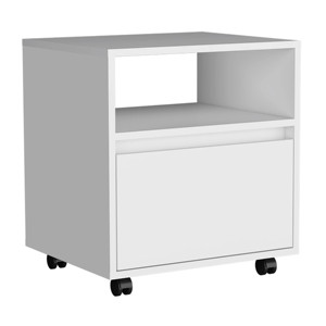 Nightstand 20H White With One <b>Open</b> Shelf And Drawer Casters - Product Image 3