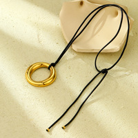 Offre Spéciale acier inoxydable évidé coeur pendentif collier minimaliste noir longue corde cirée collier pour femmes bijoux