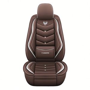 Housse de siège de voiture Slohy élégante en similicuir, pièce unique avant, toutes saisons, noire avec surpiqûres rouges - Product Image 2