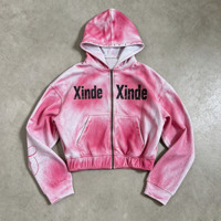 Hoodie court zippé personnalisé délavé à l'acide, avec œillets métalliques et clous, imprimé graphique vieilli, style Y2K, coupe oversize, streetwear, avec strass