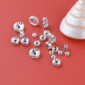 Cuentas espaciadoras cuadradas chapadas en cobre AB Color Oro/Plata con diamantes dispersos de 4mm para fabricación de joyas y accesorios DIY - Product Image 1