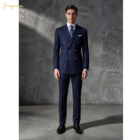 Costume deux pièces Jieqian pour homme, bleu marine, en mélange de laine, double boutonnage, 6 boutons, revers pointus, tenue de cérémonie professionnelle, vente en gros OEM sur mesure